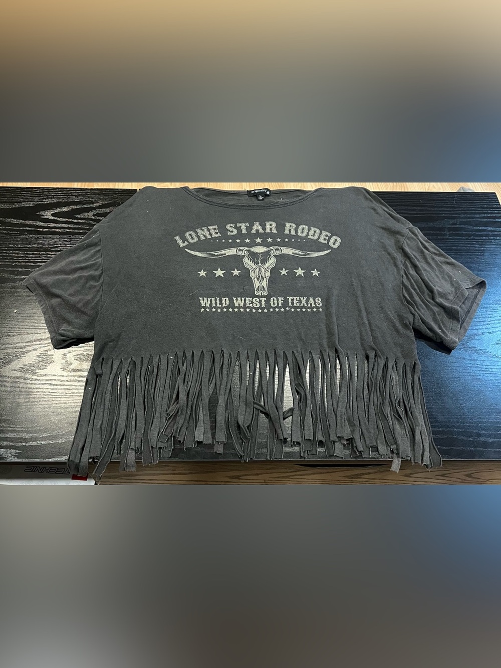 Western Fringe Crop Tee - Black